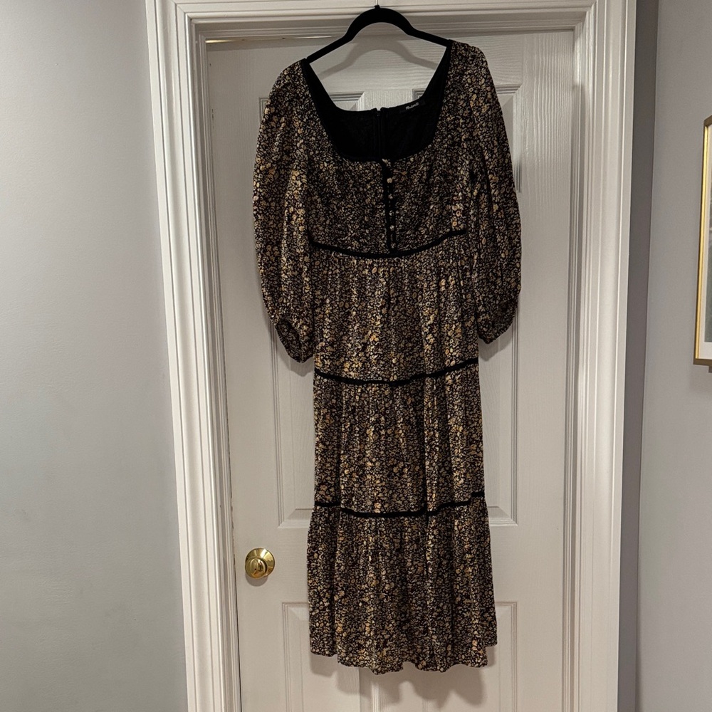 Madewell Long Sleeve Floral Dress - Black and Brown